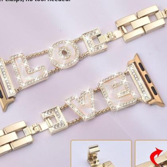 NEW Diamond Crystal Gold Luxury Apple Watch Band - Picture 2 of 6